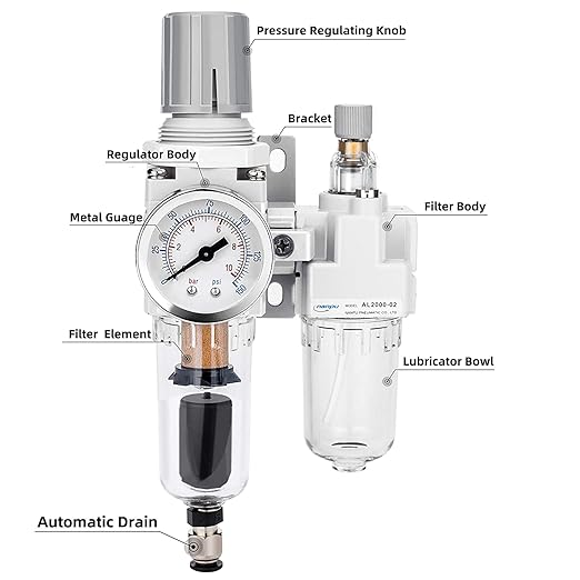 NANPU 1/4" NPT Auto-Drain Air Filter Regulator Lubricator Combo Water/Oil Trap - Image 2