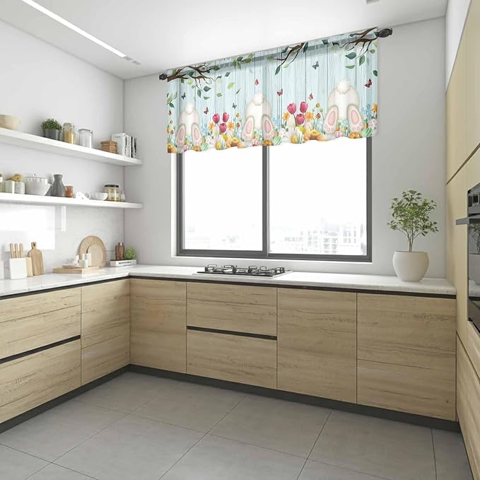 Easter Sheer Valances for Windows 60"x18", Light Filtering Kitchen Curtains - Image 6