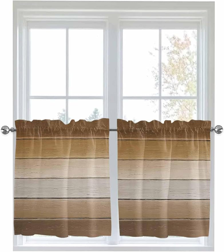 Vintage Brown Gradient Wood Grain Window Valance Curtains, Farmhouse Wood Barn - Image 6