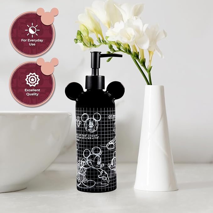 Disney Mickey Mouse Ceramic Soap Dispenser – Black Hand Soap Dispenser or Lotion Pump, Bathroom Decor and Kitchen Accessories – Officially Licensed Disney Home Decor