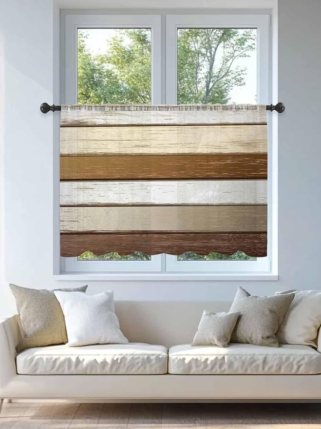 Sheer Curtains 54 Inch Length, Vintage Geometric Brown Semi Sheer Curtains - Image 4