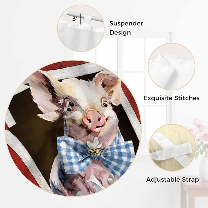 Pig Sunflowers Kitchen Curtains 24 Inch Length, Small Window Curtains Tab Top - Image 6