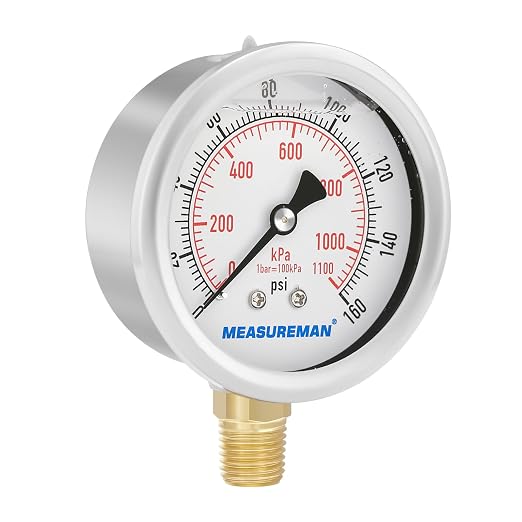 MEASUREMAN 2-1/2inch Dial Size, Oil Filled Pressure Gauge, 0-160psi/kpa - Image 4