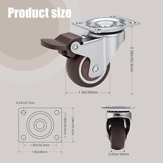 Nefish 1.5 Inch Caster Wheels Rubber Castor - Image 2