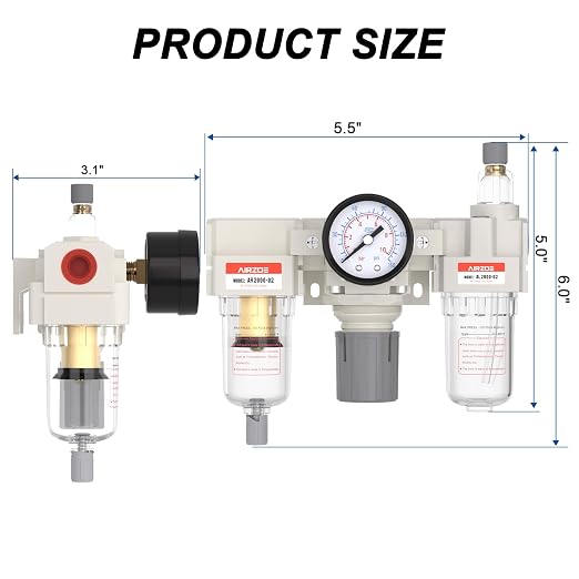 AIRZOE 1/4” NPT Air Compressor Filter, Regulator and Lubricator Combos FRL - Image 2