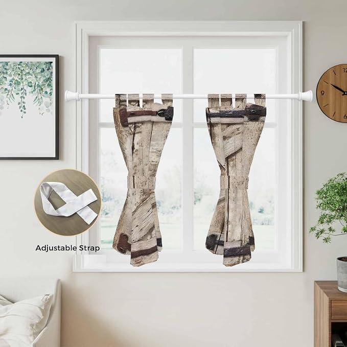Farmhouse Wood Grain Kitchen Curtains 45 Inch Length, Short Cafe Window - Image 5
