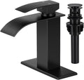 Bathroom Faucets Matte Black Waterfall Bathroom Sink Faucet Modern Single Handle Bathroom Faucet for 1 or 3 Hole Mxier Tap Washbasin Faucet with Deck, Pop-up Drain and Supply Hoses