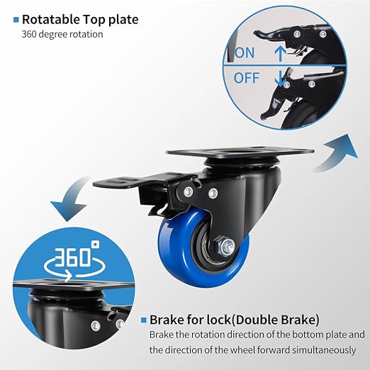 Swivel Caster Wheels 600LBS, 2 Inch Heavy Duty Casters Set of 4 - Image 5