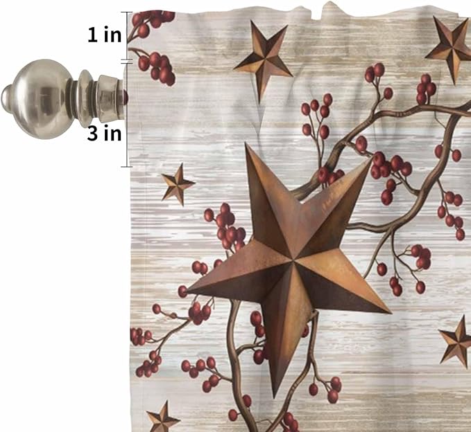 Kitchen Curtains Tiers and Valance Set of 3, Texas Star Brown Light Filtering - Image 5