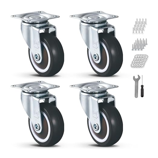 2.5'' Caster Wheels Set of 4 Heavy Duty No Noise Castors, Swivel Top Plate by PLOZEC