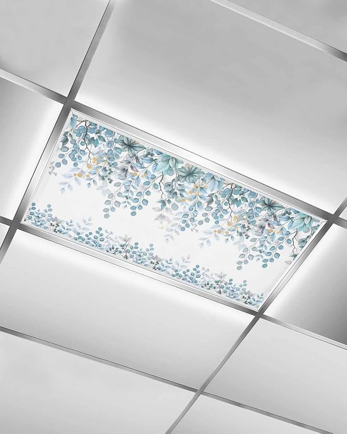 Fluorescent Light Covers for Ceiling Lights Teal Blue Eucalyptus Leaves by Home+L6