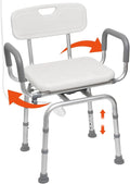 Shower Chair 360° Swivel Shower Chair for Inside Shower,Portable Seat with Back & Arms, Adjustable Height Seat for Bathtub,Tub Bench Stool for Bathroom Mobility Seat for Elderly, Disabled