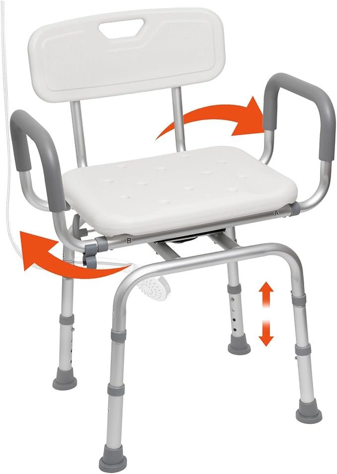 Shower Chair 360° Swivel Shower Chair for Inside Shower,Portable Seat with Back & Arms, Adjustable Height Seat for Bathtub,Tub Bench Stool for Bathroom Mobility Seat for Elderly, Disabled