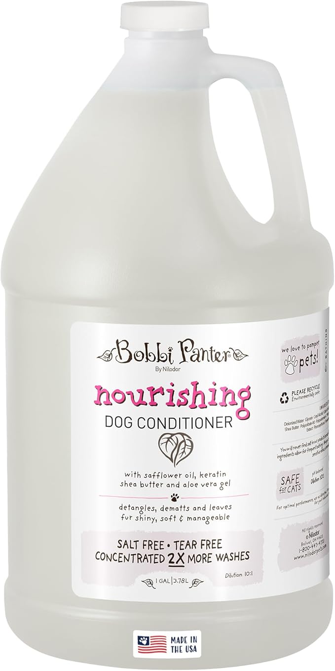 Bobbi Panter Nourishing Dog Conditioner - Detangles & De-Matts with Natural Safflower Oil, Keratin, Shea Butter, Aloe Vera for Fur, Sea Air Scent, 10:1 Concentrate,Made in The USA, 1 Gal. (Case of 4)
