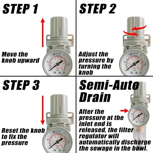 1/4" NPT Air Filter Pressure Regulator Combo Water Separator - Image 5