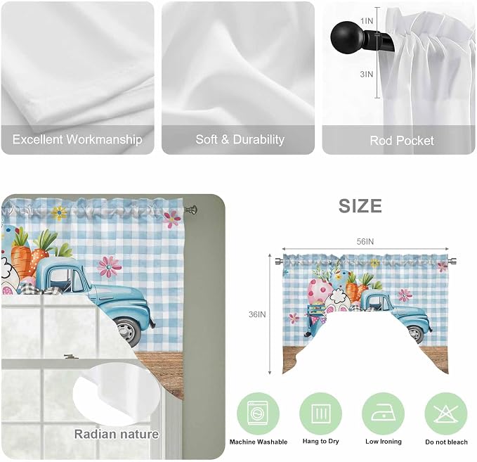 Swag Valance Curtains, Easter Truck - Image 5