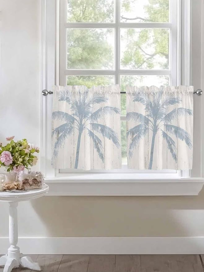 Summer Coconut Tree on Vintage Wood Grain Window Valance Curtains, Seaside - Image 4