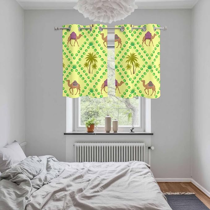 2 Panel Kitchen Cafe Curtains, Desert Sand Camels Sunlight Filtering Nature Air - Image 5