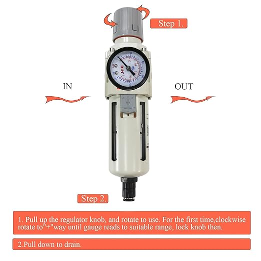 RIH Pneumatics 1/2"NPT Auto Drain Air Filter Pressure Regulator Combo Piggyback - Image 5