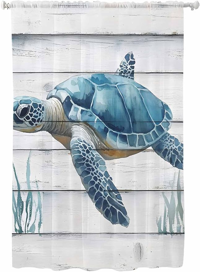 Sheer Curtains 63 Inch Length, Sea Turtle Blue Semi Sheer Curtains Light by Unknown