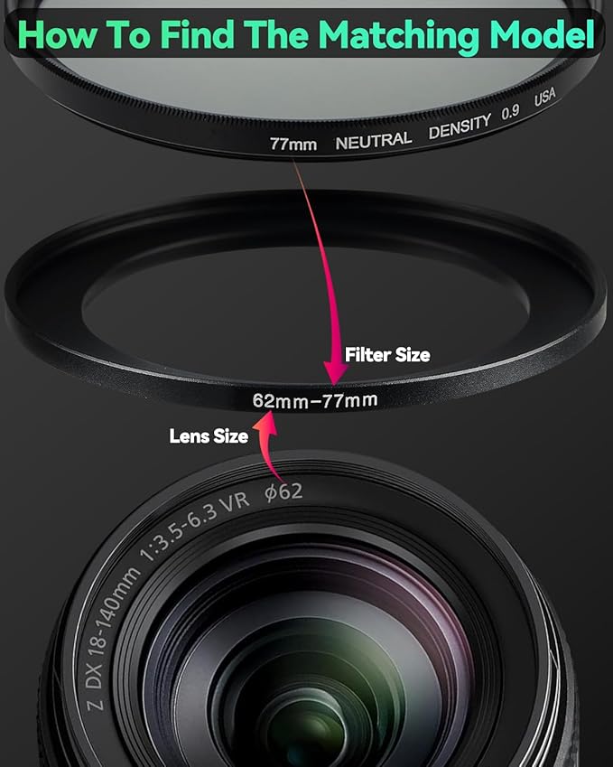 52-62mm Metal Step-Up/Down Ring Adapter Compatible - Image 5