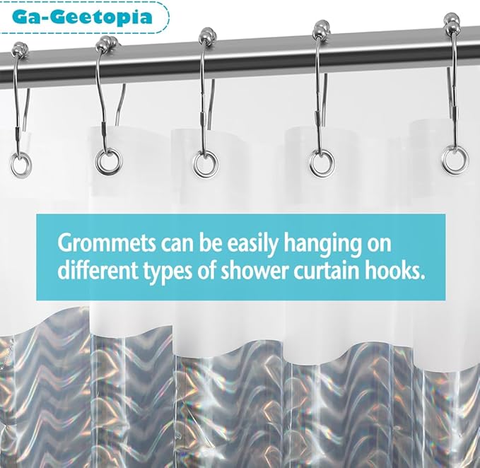 Ga-Geetopia Holographic 3D EVA Shower Curtain Liner Wave, 72x72 Premium Medium Weight Clear Plastic Bathroom Shower Curtain with Rustproof Metal Grommets for Shower Stall, Bathtubs
