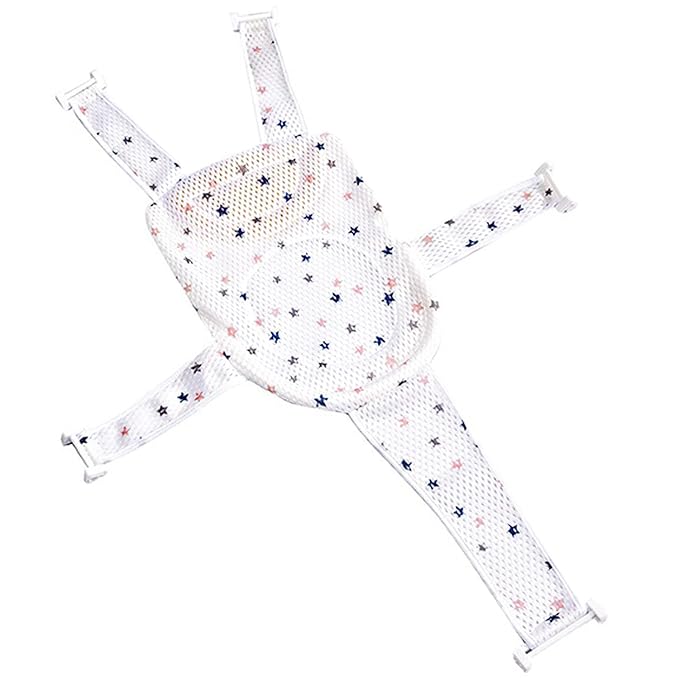 Baby Bath Seat Support Net Soft Headrest Baby Bath Cushion Pad, Breathable Newborn Infant Bathtub Shower Mesh Mat, Adjustable Shower Pad Portable Anti-Slip Bath Sling 0-18 Months, Stars (No Bathtub)