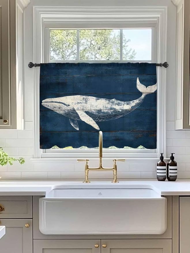 Sheer Curtains 54 Inch Length, Summer Whale Semi Sheer Curtains Light Filtering - Image 3