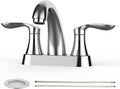 Bathroom Faucet, 4 Inch Bathroom Faucets for Sink 3 Hole, Centerset Bathroom Sink Faucet with Pop Up Drain and cUPC Lead-Free Hose(Chrome)