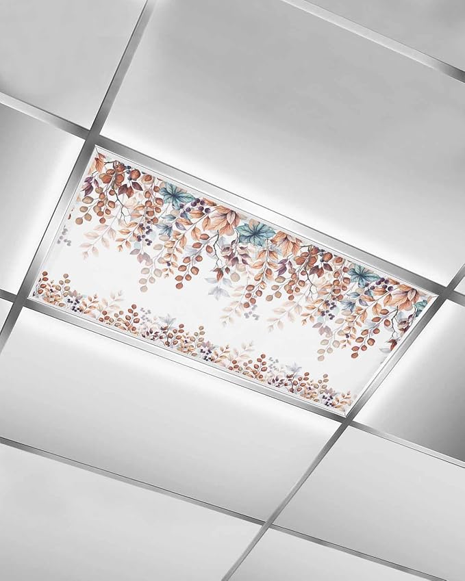 Fluorescent Light Covers for Ceiling Lights Fall Orange Eucalyptus Leaves by Home+L6