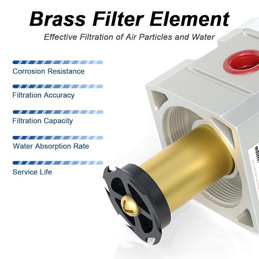 AIRZOE 1/4"NPT Air Filter Regulator Combo Piggyback, 5 Micron Brass Element - Image 5