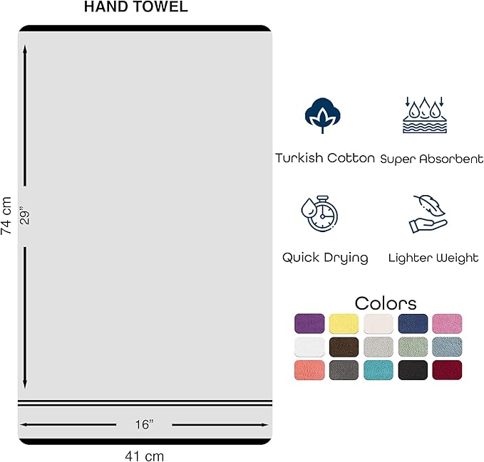 Hawmam Linen Ice Silver Hand Towels 4 Pack Turkish Cotton Premium Quality Soft and Absorbent Small Towels for Bathroom