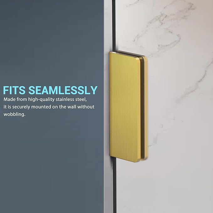 Bathtub Shower Door, 34" W X 58" H Fixed Bathtub Shower Glass Panel in Brushed Gold, 1/4"(6mm) Clear Tempered Frameless Shower Glass Door, Tub Shower Panel with Clamps and Handle