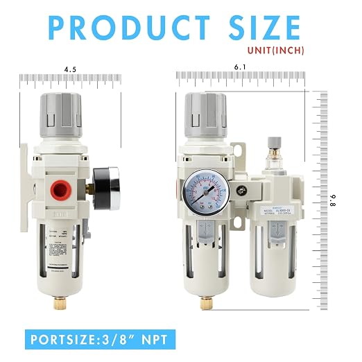 3/8" NPT Air Compressor Water Separator Regulator Filter Combo Compressed Air - Image 2