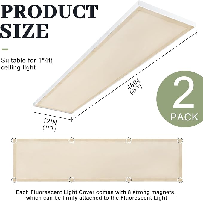 2 Pcs 1 x 4 ft Magnetic Fluorescent Light Covers Fabric Ceiling Light Filter - Image 2