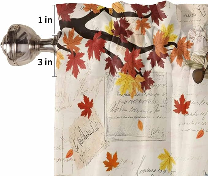 Fall Gnomes Kitchen Curtain Set, Thanksgiving Maple Leaf Rustic Pumpkin Window - Image 5