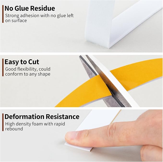 Yotache White Foam Strips Adhesive 1" x1/16, Close Cell Foam Rubber Weather - Image 6