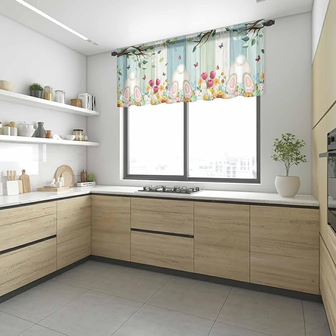Easter Sheer Valances for Windows 60"x18", Light Filtering Kitchen Curtains - Image 6