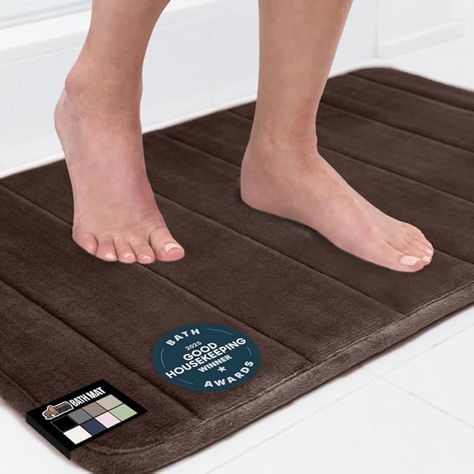 GORILLA GRIP Memory Foam Bath Mat, Soft Absorbent US Designed Bathroom Rug, Gripping Dots Machine Washable Bathmat, Cushioned Floor Mats, Shower Sink Rugs Room Décor Accessories, 30x20 Brown