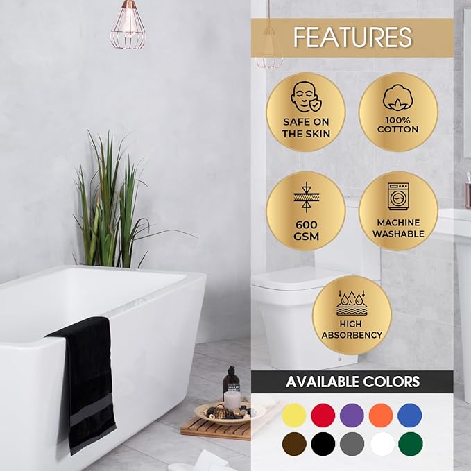 Ample Decor Washcloths Pack of 5 12 X 12 Inch, 600 GSM 100% Cotton Soft Absorbent, Premium Quality Durable Ideal for Bathroom, Pool, Hotel, Spa - Grey