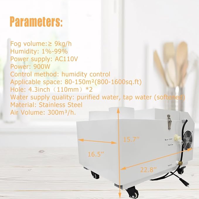 Industrial Ultrasonic Humidifier Cooler Sprayer 9kg/h Portable Continuous Cool - Image 6