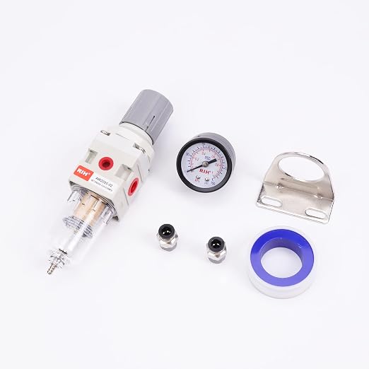 RIH 1/4" NPT Compressed Air Filter Regulator Combo Piggyback, 5 Micron Brass - Image 7