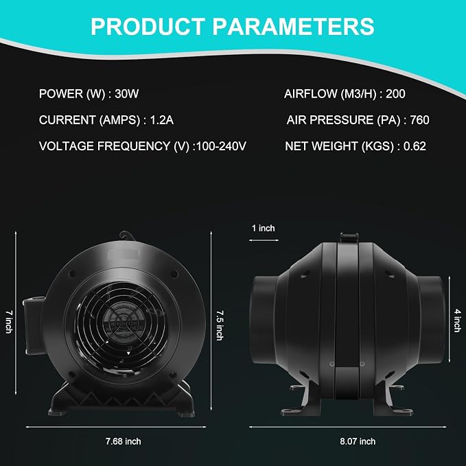 4" 190 CFM Inline Duct Fan - Image 6