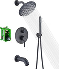 Matte Black Rain Shower Systems with Waterfall Tub Spout, Shower Faucets Sets Complete with 8 Inches Rain Shower Head and Handheld