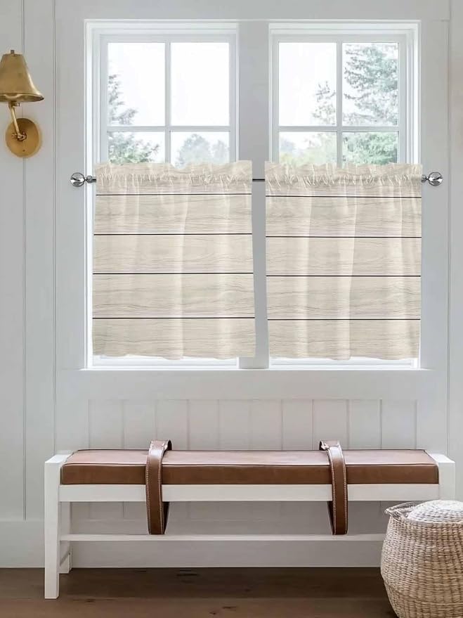 Vintage Country Wooden Board Window Valance Curtains, Gradient Wood Grain Line by IDOWMAT
