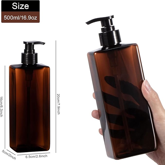 Shower Pump Bottles, Yebeauty 3pcs 17oz 500ml Empty Refillable Shampoo and Conditioner Dispenser Lotion Soap Dispenser Liquid Container Plastic Soap Dispenser for Body Wash, Amber