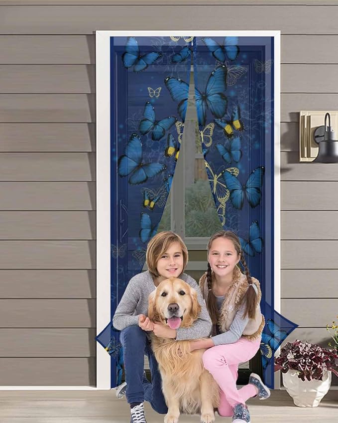 Screen Door 38"x83" Blue Butterfly Door Screen Magnetic Closure - Image 6