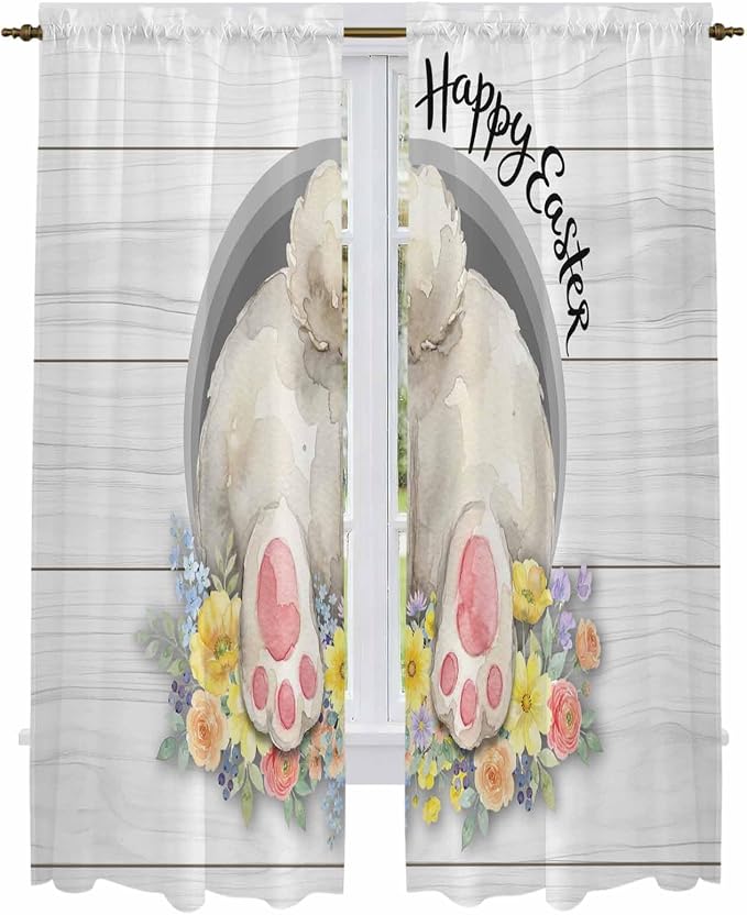 Easter Bunny Window Curtains 72 Inch Long 2 Panel Set, Rod Pocket Long Curtains - Image 2