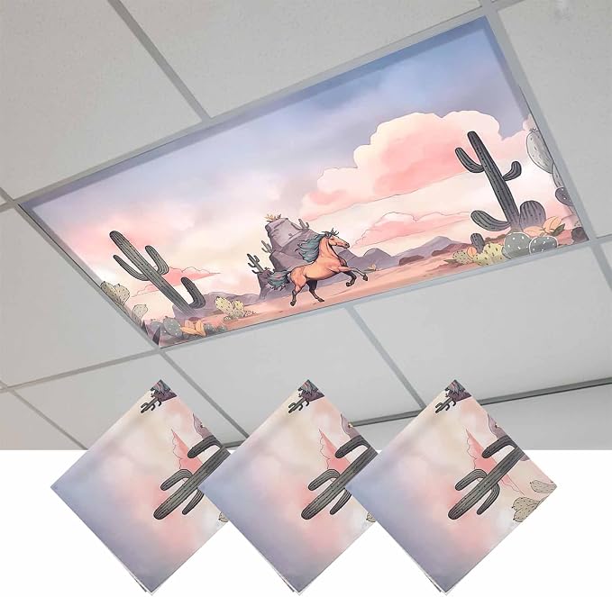 Fluorescent Light Covers for Drop Ceiling Watercolor Running Horse Cactus by Unknown
