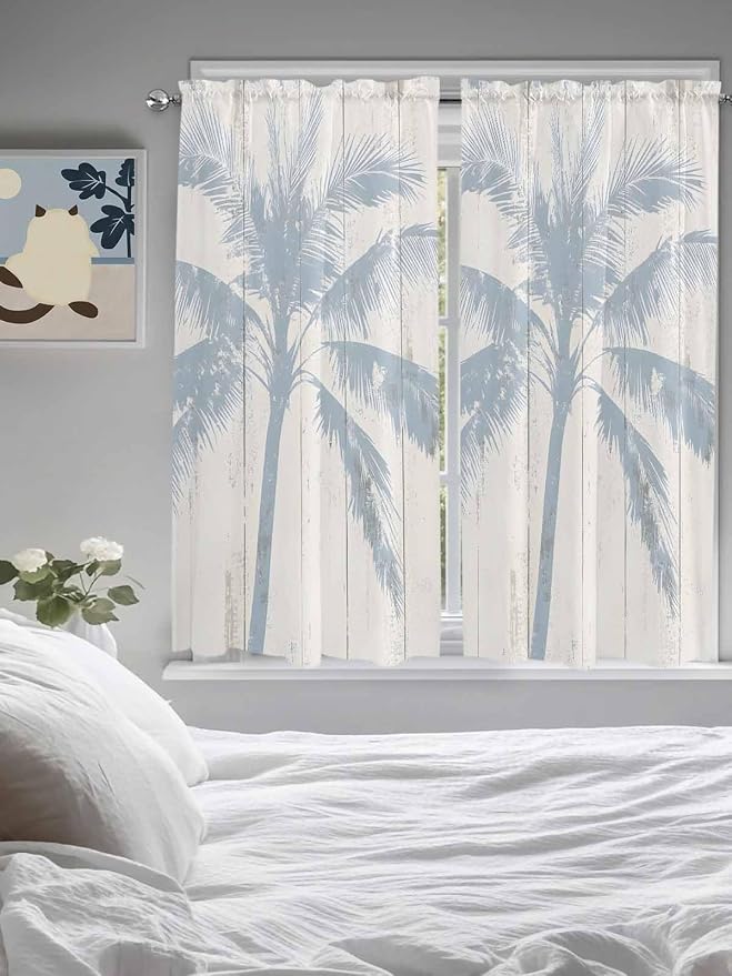 Summer Coconut Tree on Vintage Wood Grain Window Valance Curtains, Seaside - Image 5